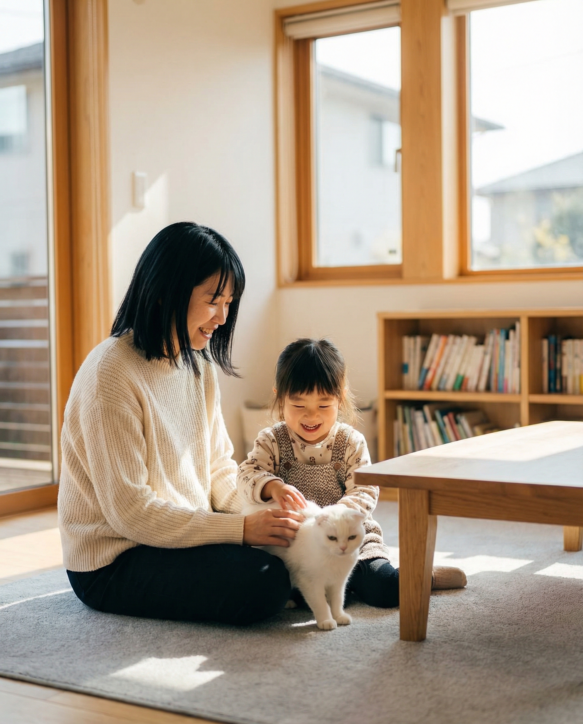 家族とペットのふれあい
